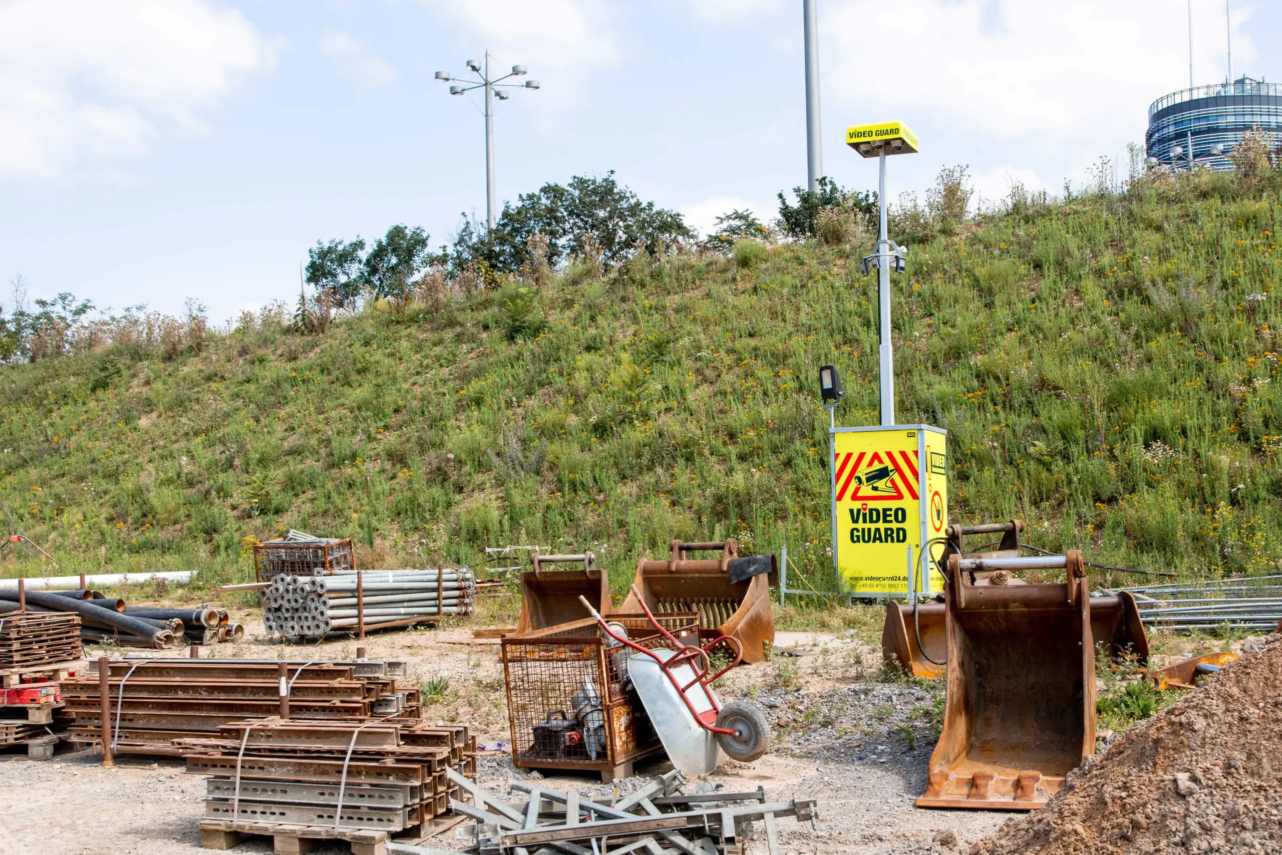 Video Guard tower guards a construction site
